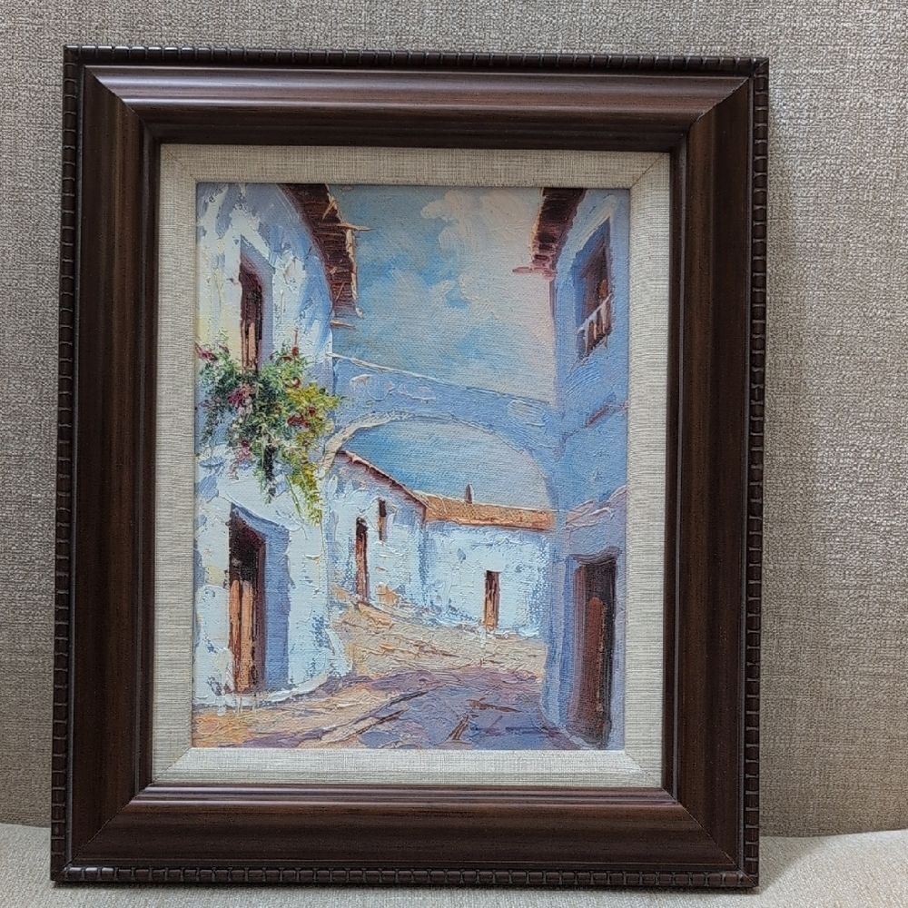 Charming Impasto Painted European Village Scene Framed Art Signed